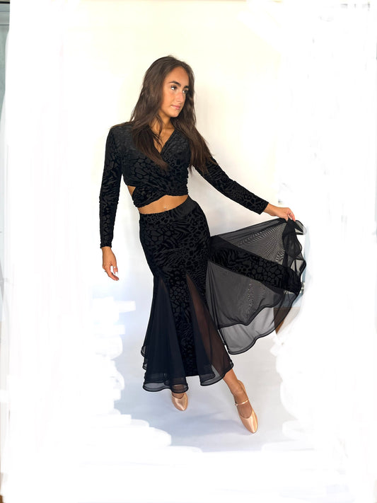 Devore and mesh ballroom panel skirt